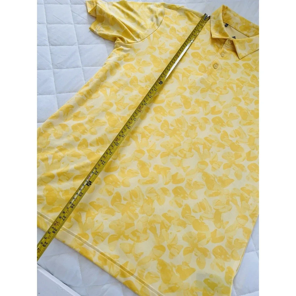 Adidas Mens Size‎ S Yellow Golf Polo Shirt Floral Print Performance Stretch Tee